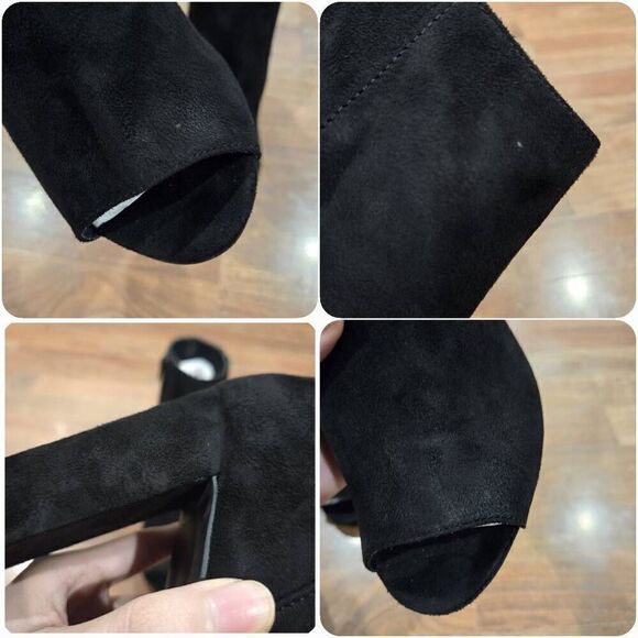 Fashion Nova Black Suede Peep Toe Ankle Block Heel Booties(F007)Size 10 - Picture 11 of 12